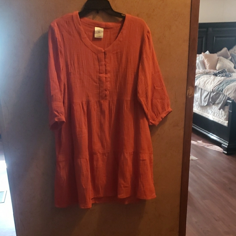 Coral Button-Front Tunic Top